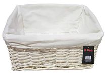 H-LINE SMALL White Wicker Willow Storage Basket with Cloth Lining Ideal for Christmas/Easter/Newborn Gift Hamper, Make Your Own Hamper