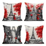 ArtSocket Set of 4 Throw Pillow Covers Oil Painting Paris European City Landscape France Eiffel Tower Black Decor Linen Pillow Cases Home Decorative Square 18x18 Inches Pillowcases