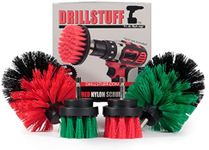 Drillstuff 4-Piece Cordless Drill Scrub Brush Attachment Kit, Medium Green and Stiff Red Versions, Stainless Steel Handle