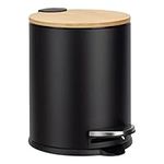 Navaris Pedal Bin with Bamboo Lid 5 Litres - 5L Bathroom Bin with Removable Inner Bucket for Bathrooms Toilet Kitchen Office Bedroom - Black/Bamboo