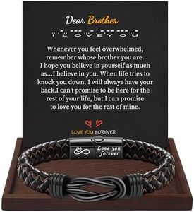 Btysun Gifts for Brother Leather Bracelet for Men Teen Gifts Brown Leather Braided Love You Forever Engraved Birthday Graduation Valentines Day Gifts for Brother 7.5 Inches