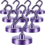 Neosmuk Magnetic Hooks Heavy Duty,Strong Magnet with Hook for Fridge, Super Neodymium Extra Strength Industrial Hooks for Hanging, Magnetic Hanger for Toolbox, Cruise, Grill(Purple,10 Pack)