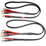 CNCESS Bi-Wire Banana Plug Splitter Speaker Cable, 2 Banana Plugs to 4 Banana Plugs, 12 Gauge, 2-Channel (3 Feet), Black & Red, s106