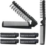 Qjaiune 6PCS Travel Folding Hair Brush and Comb Set, Anti-Static Mini Pocket Combs for Men & Women (Black, Plastic)