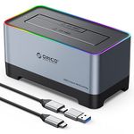 ORICO RGB Aluminum USB C Hard Drive Docking Station, USB 3.2 Gen 2 (Real 6 Gbps) Hard Drive Adapter with UASP for SATA 2.5 or 3.5 Inch HDD with 12V 2A Power Supply, 18TB Support, Gray (5818C3)