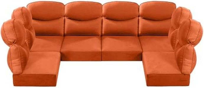 ACTREST Luxury 24x24x6 Outdoor Seat Cushions for 6-Seat Sectional Sofa Set of 6 - Water-Repellent 14-Piece Patio Cushion Set for Outside Rattan Wicker Loveseat Chair L-Shape Couch - Orange/Smile