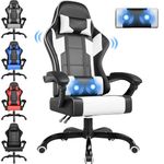 Airfish Massage Gaming Chair for Adults Ergonomic Office Chair with Lumbar Support Height Adjustable Reclining Chair with 360°Swivel Seat and Headrest for Office,White