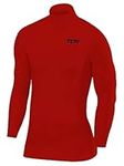 TCA Men's SuperThermal Compression Base Layer Football Running Top Long Sleeve Thermal - Mock Neck - Team Red, XL