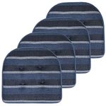 Sweet Home Collection Chair Cushion Memory Foam Pads Tufted Slip Non Skid Rubber Back U-Shaped 17" L x 16" W Seat Cover, 4 Pack, Bradford Steel Blue