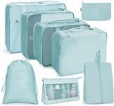 MONJAY Polyester 8 Pcs Packing Cubes For Travel, Travel Organizer Bags For Luggage,Clothes Space Savers Bags Suitcase Cosmetics/Underwear/Socks/Shoes Toiletry Bag Laundry (8 Pcs, Light Blue)