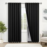 XWZO 100% Blackout Curtains 2 Panels - Room Darkening Thermal Insulating Back Tab & Rod Pocket Window Curtains with Tiebacks for Bedroom/Home Theater, Black, W52 x L84