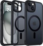 EGOTUDE Designed for iPhone 15 Case | Strong Magnet Camera Protection Translucent Matte Hard Back Cover Compatible with Mag-Safe (TPU+Polycarbonate | Frost Black)