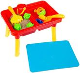 Hey! Play! Water or Sand Sensory Table with Lid and Toys - Portable Covered Activity Playset for The Beach, Backyard or Classroom