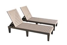 Nice C Lounge Chair, Pool Lounge, Outdoor Lounge Chair, Patio Chaise, 5-Reclining Level, Waterproof Wood Texture Design, Up to 330 lbs (Two)