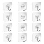 Adhesive Wall Hooks Bathroom Kitchen 12 Packs Heavy Duty 22lb(Max) Nail Free Sticky Hangers with Stainless Hooks Utility Towel Bath Ceiling Hooks