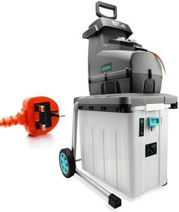Bluemars 2800W Silent Impact Electric Garden Shredder Wood Chipper, 60RPM speed, Equiped w/ 10m Orange Power Cable, Detachable 53 Litre Collection Box