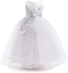 LENEFU Baby Girl Princess Bridesmaid Pageant Gown Birthday Party Wedding Dress Sleeveless Party Dresses Girl Clothes (White,150)