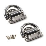 Flomore 8mm Folding Pad Eye 316 Stainless Steel Lashing Ring Heavy Duty D Ring Tie Down anchor come with screws (Pack of 2)