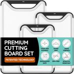 Cutting Boards for Kitchen - Plastic Cutting Board Set of 3, Dishwasher Safe Cutting Boards with Juice Grooves, Thick Chopping Boards for Meat, Veggies, Fruits, Easy Grip Handle, Non-Slip (Black)