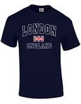 Gildan or Good Brand Unisex London England Souvenir Union Jack Printed Adult Souvenir T-Shirts (Medium, Navy)