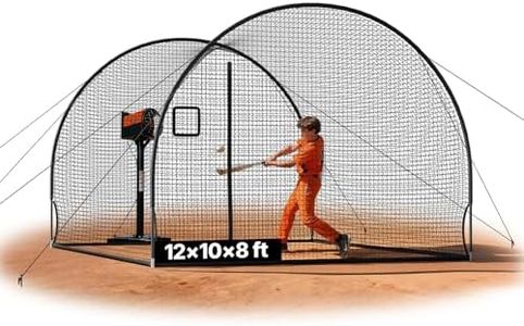 VEVOR Baseball Batting Cage, 12.0 x 10.2 x 7.6 FT Freestanding Portable Batting Cage, Hitting Cages with 4-Ply Knotless Polyester & Pitching Machine Opening, Battings Cages Netting for Indoor Outdoor