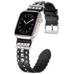 Omnillert Leather Bands Compatible with Apple Watch Band 38mm 40mm 41mm 42mm 44mm 45mm 49mm Women Men, Fashion Punk Handmade Leather Strap Replacement Band for iWatch Series 8 7 6 5 4 3 SE Ultra Black