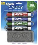 EXPO 1785294 Low-Odor Dry Erase Set, Chisel Tip, Assorted Colors, 5-Piece with Recycled Material Marker Caddy