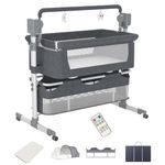 Aveainelle Automatic Rocking Baby Bassinet 3 in 1 Bedside Crib with White Music for Newborn 0-1Y Baby Crib Smart Bed with Mattress Mosquito Net Storage Bag