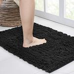 Walensee Bathroom Rug Non Slip Bath Mat (24x36 Inch Black) Water Absorbent Super Soft Shaggy Chenille Machine Washable Dry Extra Thick Perfect Absorbant Best Large Plush Carpet for Shower Floor