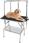 CALISTOUK 36" Foldable Dog Grooming Table, Large Black 36"x24"x30" Height Adjustable Trimming Large Table Drying Table with Arm Noose & Mesh Tray Storage Rack , Portable Sturdy Pet Groom Table Stand for Dog Cat, Maximum Capacity Up to 265 LBS