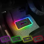 Car LED Lights for Floor Mats, Interior Car LED Strip Lights with App Control, Luminous Ambient Neon Car Lighting Kits, Universal Automotive Floor Mats (Plaid - USB, 4)