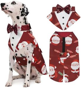 Kuoser Christmas Dog Tuxedo Dogs Suit and Bandana Set, Santa Claus Doggy Christmas Outfit Adjustable Pet Xmas Costume with Bow Tie for Large Medium Small Dogs Golden Retriever Samo Bulldogs, Red 2XL