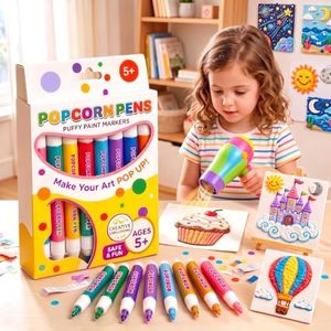 3D Popcorn Pens, 12 Pack Puffy Paint Pens for 3D Bubble Art, DIY Greeting Cards, Birthday Cards, Crafts and Creative Drawing