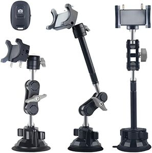 leepiya Universal Ball Head Arm for Phone 360 Adjustable Car Suction Phone Holder with Remote Control Shooting Windshield Phone Mount for Car Cell Phone Holder Stand for Video Recording