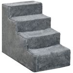 PawHut Dog Steps for Sofa, 4 Steps Dog Stairs, Pet Stairs, with Washable Plush Cover, for Small Dogs, Cats - Light Grey