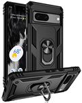 Aliruke for Google Pixel 7 Case with Built-in Finger Ring Kickstand, Military Grade Shockproof Plastic TPU Hybrid Cover Car Mount Phone Case for Google Pixel 7, Black