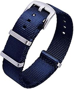 Ritche Military Ballistic Nylon Watch Strap with Heavy Buckle 18mm 20mm 22mm Premium Nylon Watch Bands for Men Women, Blue / Silver, 20mm, Modern