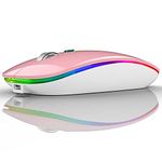 Uiosmuph LED Wireless Mouse, G12 Slim Rechargeable Silent 2.4G Portable USB Optical Computer Mice with Receiver and Type C Adapter (Pink)