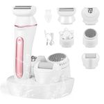 Cordless Epilators for Women, 5 in 1 Hair Removal for Face with LED Light, USB Electric Face Epilator with Facial Cleansing/Massage Head/Callus Remover, Lady Shaver for Hair Bikini Trimmer Arms