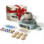 Mini Pottery Wheel Kit with Foot Pedal - 4.7" Electric Clay Spinner, Variable Speed & Reverse, Includes 6 Clay Blocks(2.65lbs),12 Paints & Tools, Complete Ceramic Art Starter Kit for Adults, Teens & Beginners