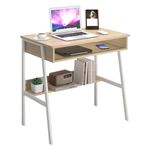 Small Desk, 31.5 inchBureau de Travail, Computer Desk, Bureau Gaming Desk, Study Table, Sit Stand Desk with Drawers, Wood Dressing Desk with Metal Frame, for Bedroom, Livingroom, Office, Oak