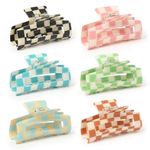 Paderison Checkered Multicolored Rectangle Y2K Hair Barrettes and Claw Clips - 6 Pcs Strong Hold Hair Accessories for Thin & Thick Hair