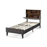 Multigot 3FT/4FT6/5FT Bed Frame, Single/Double/King Upholstered Wooden Slat Support Bedstead with Storage Headboard, Modern Platform Bed Mattress Foundation, No Box Spring Needed (3FT Single)