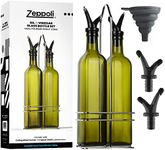 Zeppoli Oil Dispenser Bottle Set - Dual Spout and Pouring Funnel - Stainless Steel Rack Included - Oil Funnel Kitchen - Glass Bottle - Oil Dispenser Bottle Kitchen Cruets - Oil Pack