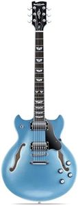 WestCreek 333 Electric Guitar with 6 String, Semi Hollow Body Jazz Electric Guitar, Alnico Humbucker Pickups, Roosewood Fretboard, Rounded End Jumbo Frets, Full (Blue)