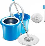 EZONEDEAL Easy Wring Spin Mop & Bucket System - 360 Degree Spin Mop & Bucket Floor Cleaning, Stainless Steel Wringer Set, 2 Microfiber Replacement Head Refills (Spin Mop Plastic Basket)