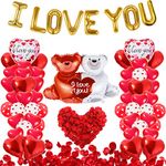 55 Pack Valentine's Day Balloons with 1000 Pcs Silk Rose Petals - I LOVE YOU Balloons, Heart Balloons, Love-Bear Balloons for Anniversary Valentine Day, Romantic Decorations Special Night for Bedroom