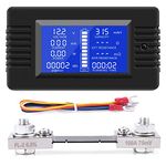 DC Battery Monitor Amperemeter with Shunt, DC 0-200V 0-100A Digital Watt Meter Voltmeter Multimeter Voltage Current Ammeter Energy Meter Tester for Cars RV Solar System (DC 100A Battery Meter)