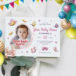 PrintFixels - Customized Kids Birthday Invitation with Envelopes I 50 Invitation Cards for Kids with Photo I Butterfly themed Personalized Birthday Cards with Envelopes Set of 50 Nos