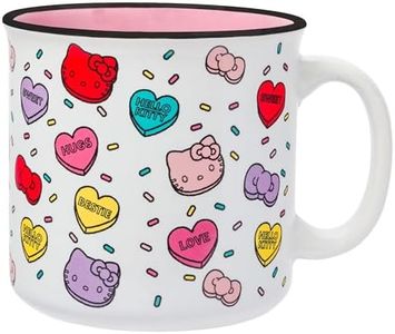 Silver Buffalo Sanrio Hello Kitty Valentine Candy Hearts And Bows Love and Bestie Pattern Ceramic Camper Mug, 20 Ounces